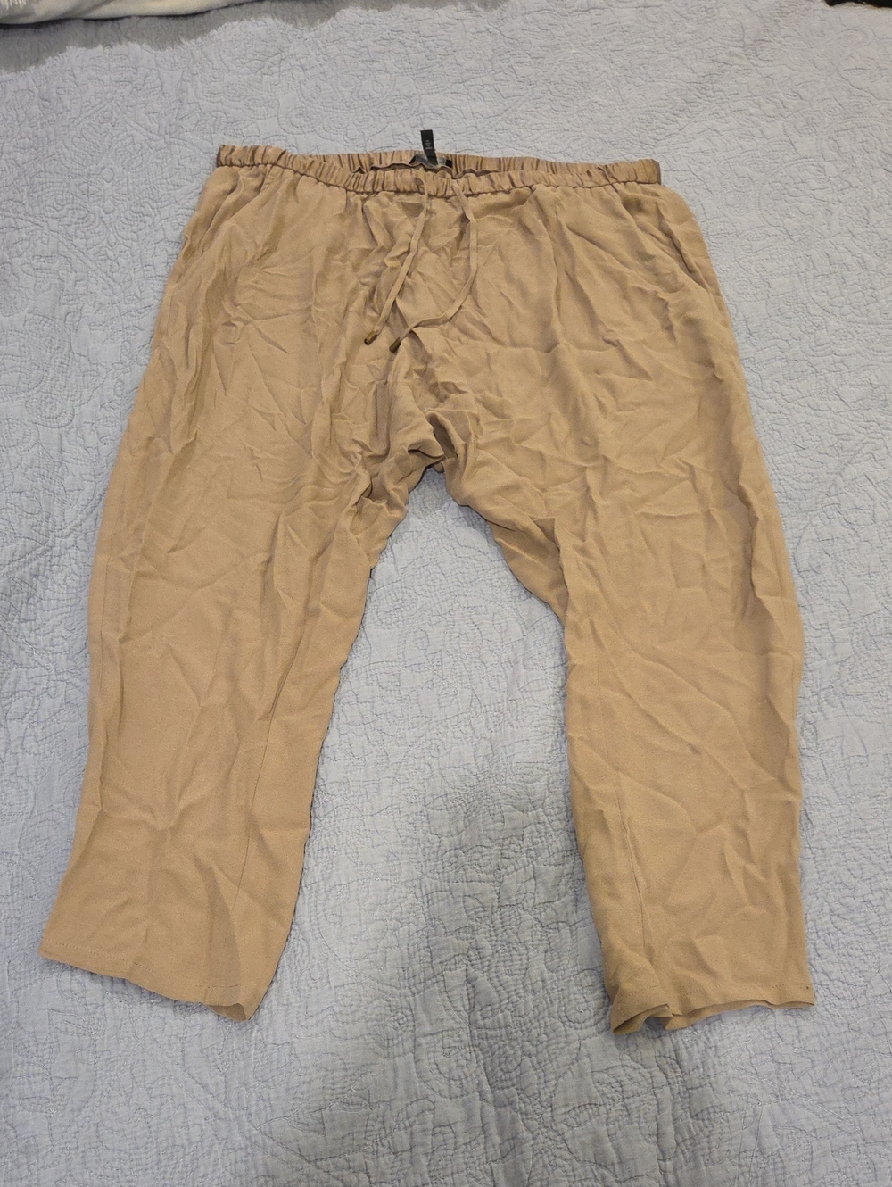 Eileen Fisher 100% Silk Georgette Crepe Harem Pants In Camel Beige Size L